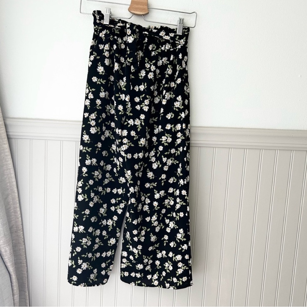 Mi Ami Francesca's Girls 10 Flowy Black Floral Casual Tied Waist Pants